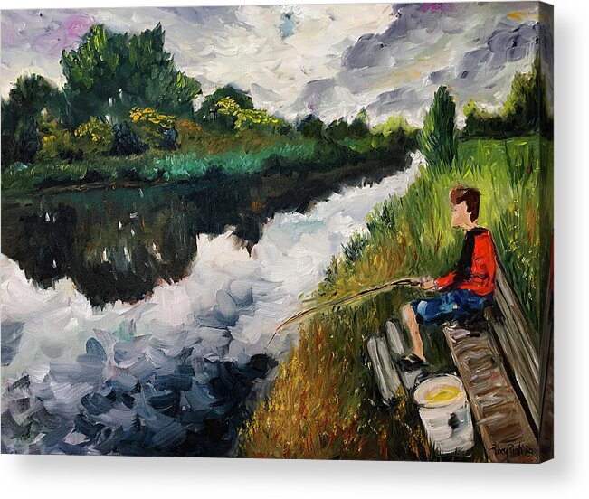 Fishing Acrylic Print featuring the painting Fishing in Groningen by Roxy Rich
