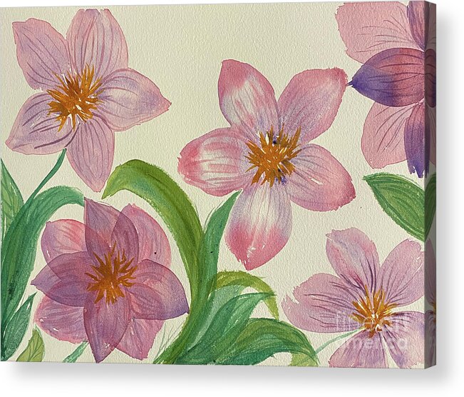 Flower Acrylic Print featuring the painting Five Flowers by Lisa Neuman