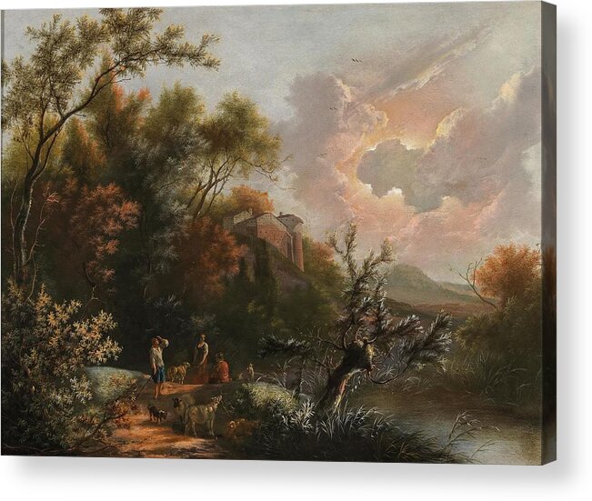 Travel Acrylic Print featuring the painting Flemish School Century An Italianate landscape with shepherds by MotionAge Designs