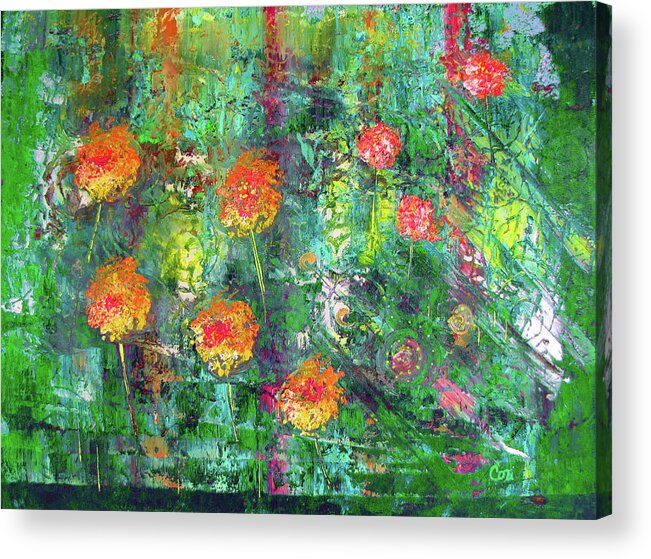 Flower Acrylic Print featuring the painting Flowers Groovin' in Green by Corinne Carroll