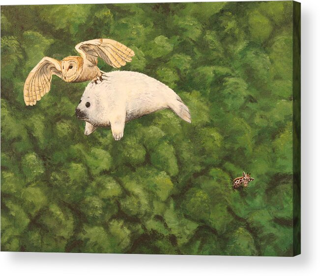 Seal Acrylic Print featuring the painting Flying Seal Pup by Michelle Miron-Rebbe