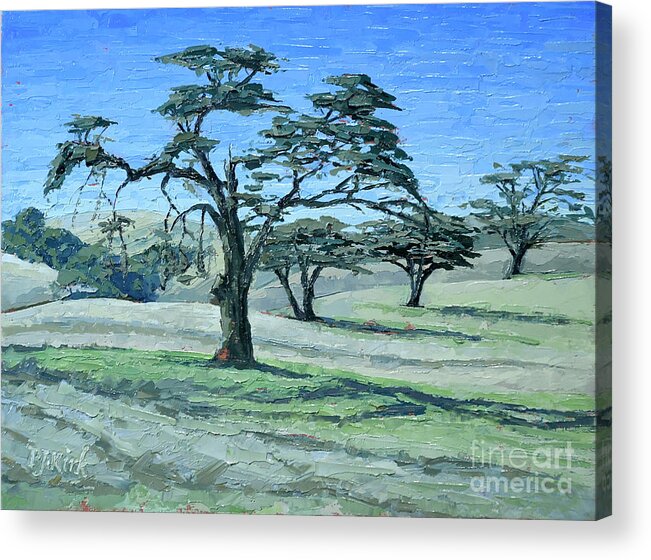 Monterey Acrylic Print featuring the painting Fort Ord Oaks by PJ Kirk