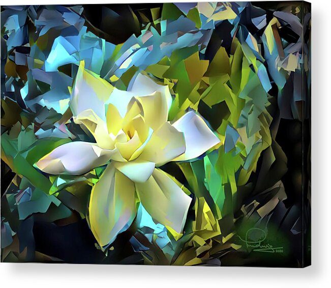 Flower Acrylic Print featuring the digital art Gardenia Blossom 2 by Ludwig Keck