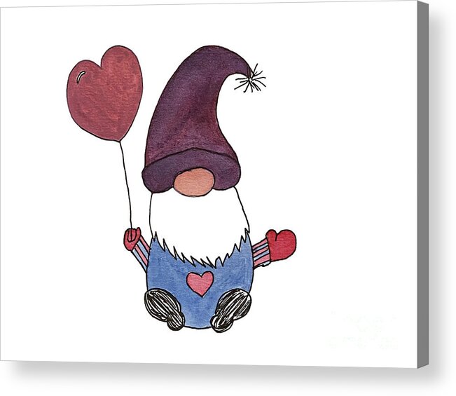 Valentine's Day Acrylic Print featuring the mixed media Gnome with Purple Hat by Lisa Neuman