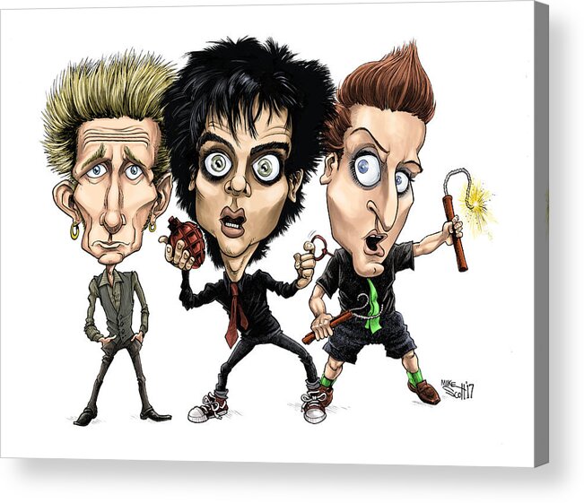 Cartoon Acrylic Print featuring the drawing Green Day, color by Mike Scott