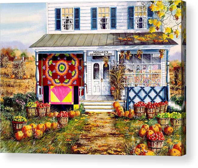 Country Store Acrylic Print featuring the painting Harvest Quilts by Diane Phalen