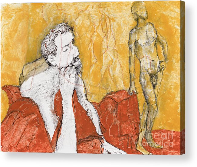 Life Drawing Acrylic Print featuring the mixed media Heads Up by PJ Kirk