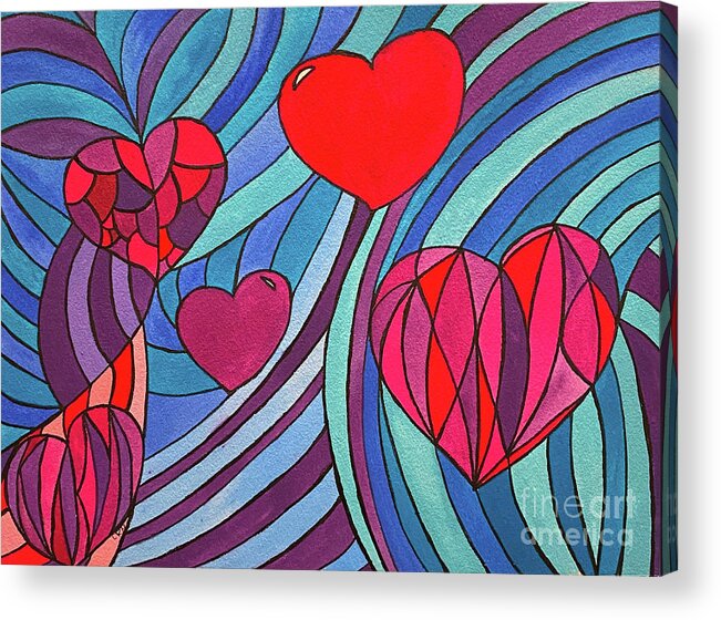 Hearts Acrylic Print featuring the mixed media Heart Patterns by Lisa Neuman