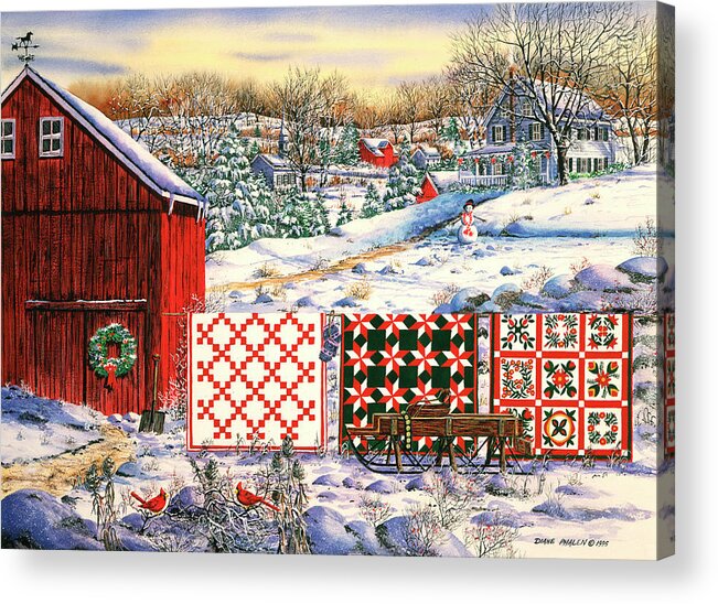 Red Barn Acrylic Print featuring the painting Holiday Airing by Diane Phalen