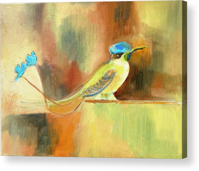 Hummingbird Acrylic Print featuring the painting Hummingbird, Ecuador by Suzanne Giuriati Cerny