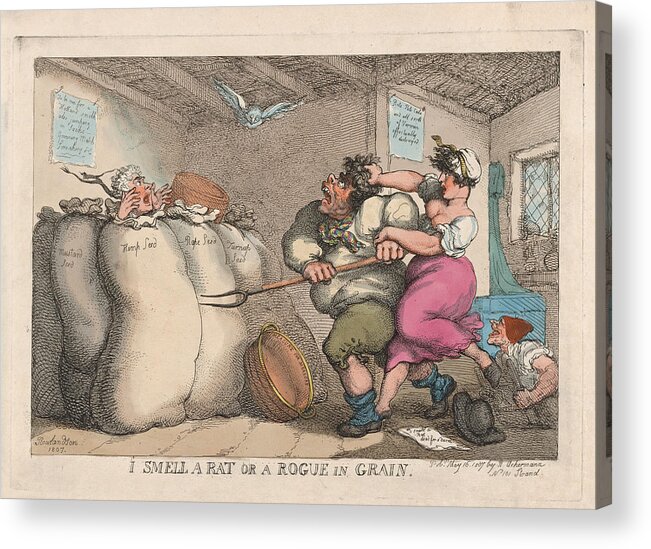 Thomas Rowlandson Acrylic Print featuring the drawing I Smell a Rat or a Rogue in Grain by Thomas Rowlandson
