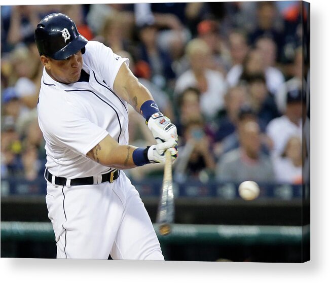Three Quarter Length Acrylic Print featuring the photograph Ian Kinsler, Miguel Cabrera, and Anthony Gose by Duane Burleson