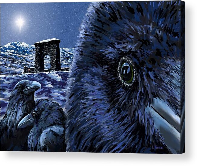 Raven Acrylic Print featuring the digital art In the Eye of the Raven by Les Herman