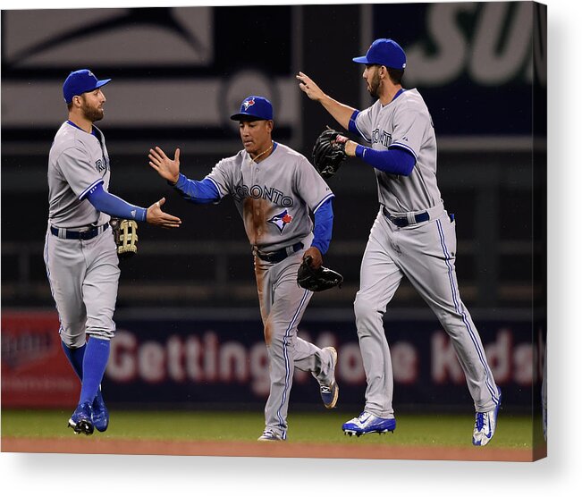 People Acrylic Print featuring the photograph Kevin Pillar, Chris Colabello, and Ezequiel Carrera by Hannah Foslien