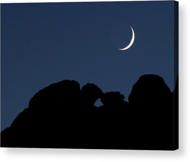 Moon Acrylic Print featuring the photograph Kissing Camels Moonset by Bob Falcone