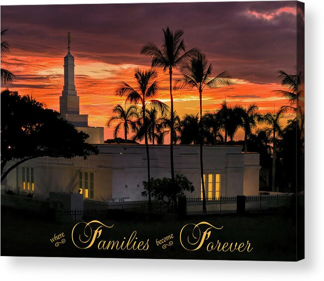 Temple Acrylic Print featuring the photograph Kona HI Temple-Families Forever Sunset by Denise Bird