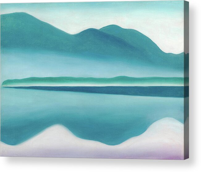 Georgia O'keeffe Acrylic Print featuring the painting Lake George, reflection seascape - modernist landscape painting by Moira Risen