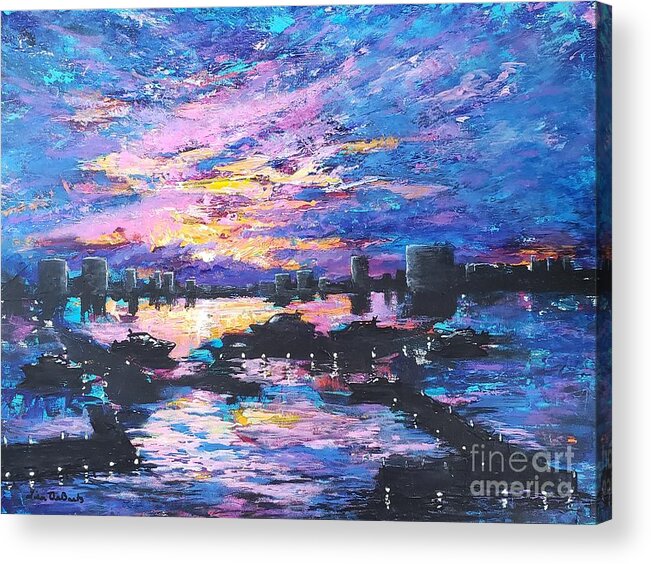 Sunset Acrylic Print featuring the painting Liquid Sunset by Lisa Debaets