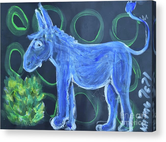 Donkey Acrylic Print featuring the painting Little Blue Donkey by Mimulux Patricia No