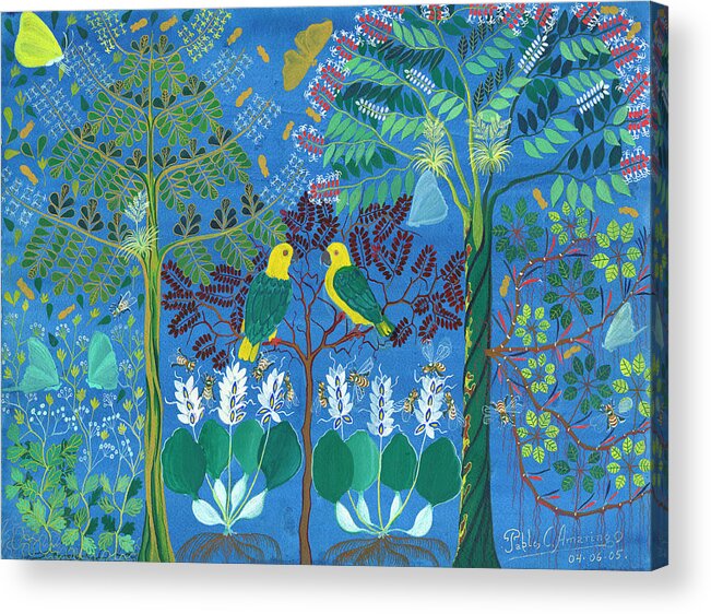 Parrots Acrylic Print featuring the painting Los Loros by Pablo Amaringo