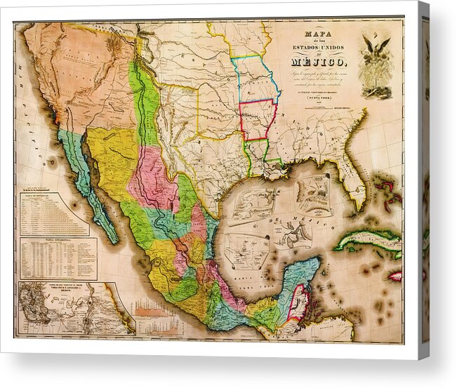 Mexico Acrylic Print featuring the digital art Mapa de los Estados Unidos de Mejico 1847 by Chuck Mountain