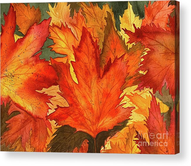 Maple Leaves Acrylic Print featuring the painting Maple Leaves by Lisa Neuman