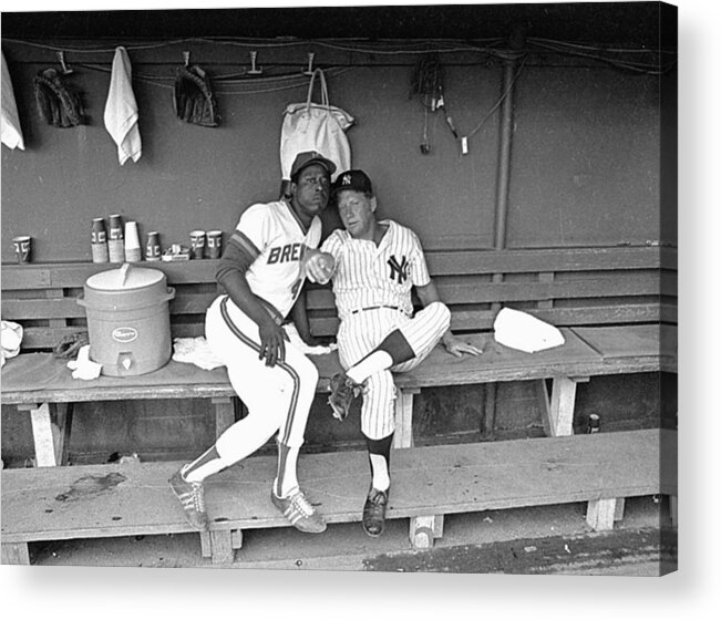 American League Baseball Acrylic Print featuring the photograph Mickey Mantle and Hank Aaron by Ronald C. Modra/sports Imagery