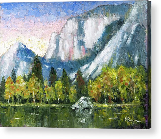 Landscape Acrylic Print featuring the painting Mirror Lake, Yosemite by Mike Bergen