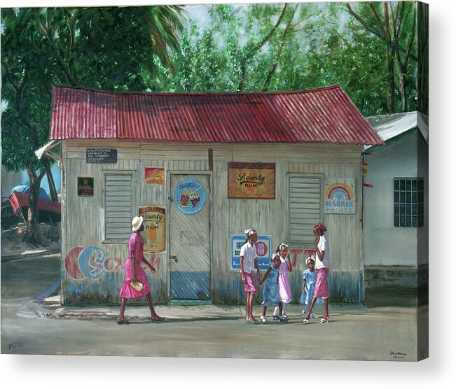 Caribbean Acrylic Print featuring the painting Miss Helen's Shop on Sunday by Jonathan Gladding