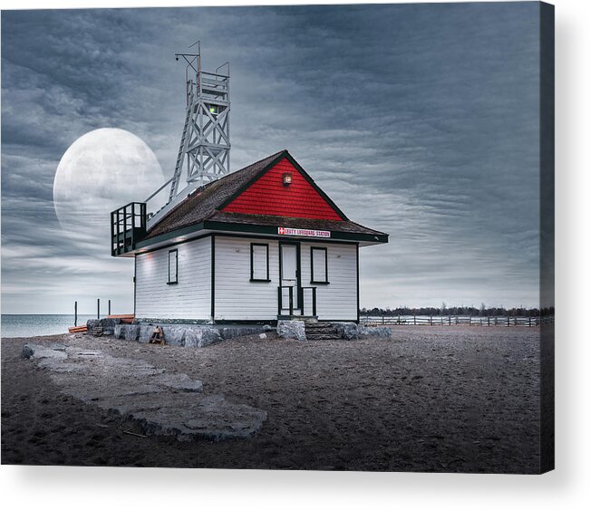 Leuty Lifeguard Station Acrylic Print featuring the photograph Moon Over the Lifeguard Station by Dee Potter
