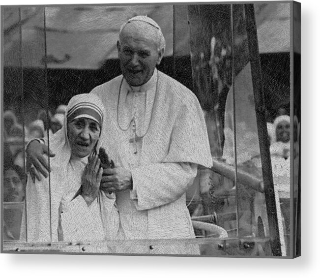 Mother Teresa Acrylic Print featuring the painting Mother Teresa Pope John Paul by Tony Rubino