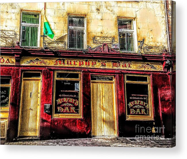 Galway Ireland Acrylic Print featuring the mixed media Painting of Murphys bar Galway by Mary Cahalan Lee - aka PIXI