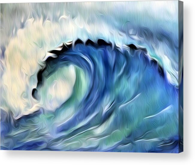 Ocean Wave Acrylic Print featuring the digital art Ocean Wave Abstract - Blue by Ronald Mills