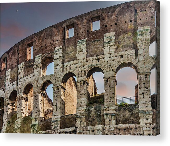 Abstract Acrylic Print featuring the photograph Old Coliseum in Rome at Dusk by Darryl Brooks