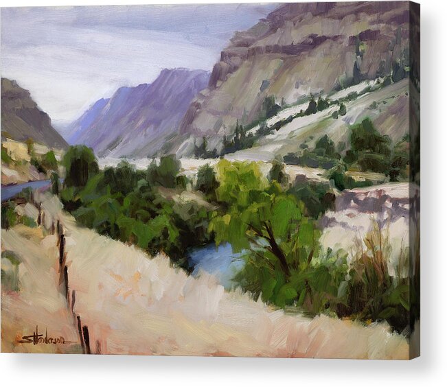 Landscape Acrylic Print featuring the painting Old Fence Older River by Steve Henderson