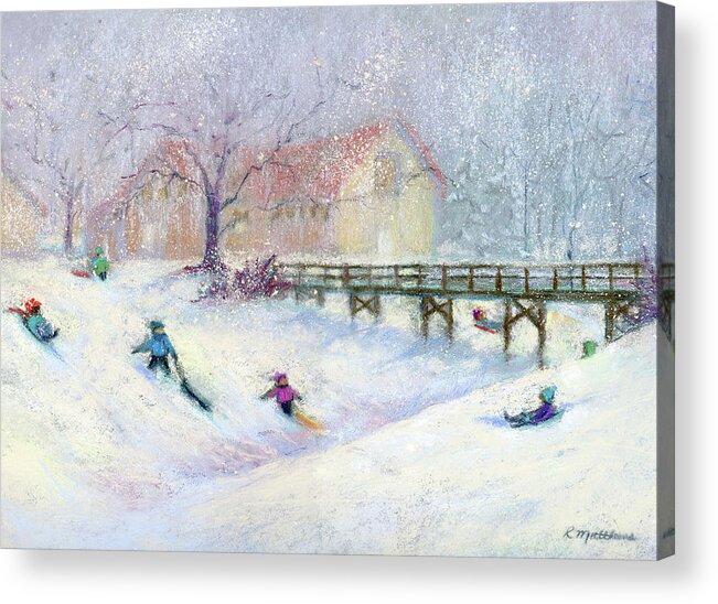 Sledding Acrylic Print featuring the painting Perkins Park Memories by Rebecca Matthews