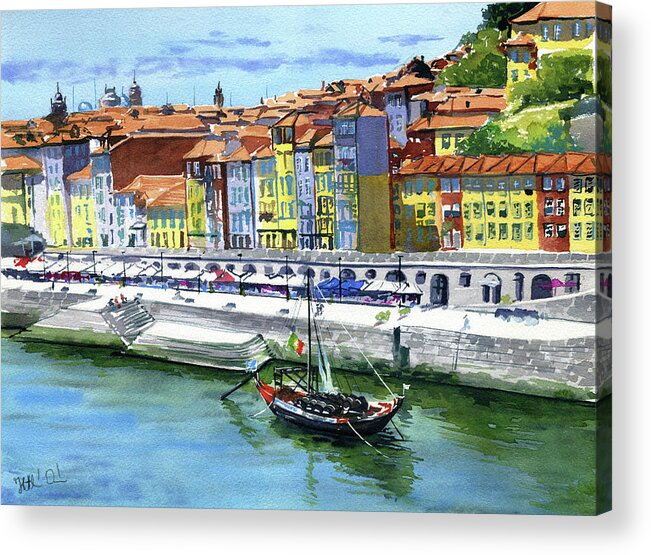 Portugal Acrylic Print featuring the painting Porto Ribeira Painting by Dora Hathazi Mendes