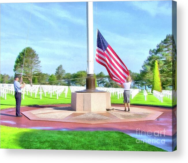 Europe Acrylic Print featuring the digital art Raising The Flag Over Normandy by Joseph Hendrix