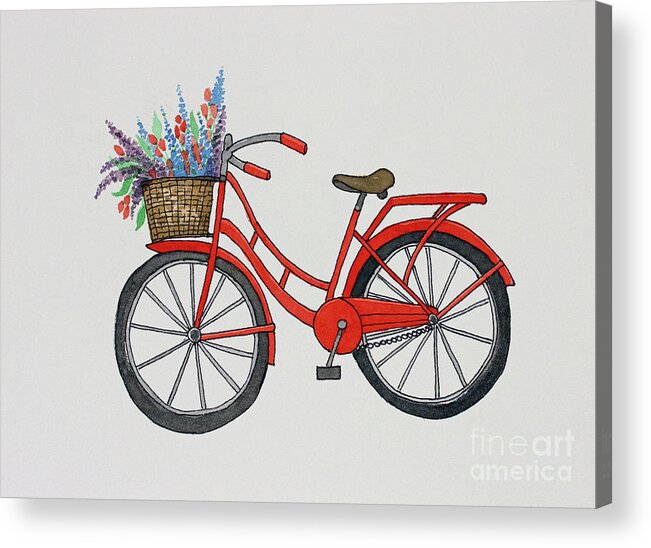 Red Retro Cruiser Bicycle Watercolor Painting Acrylic Print featuring the painting Red Retro Cruiser by Norma Appleton