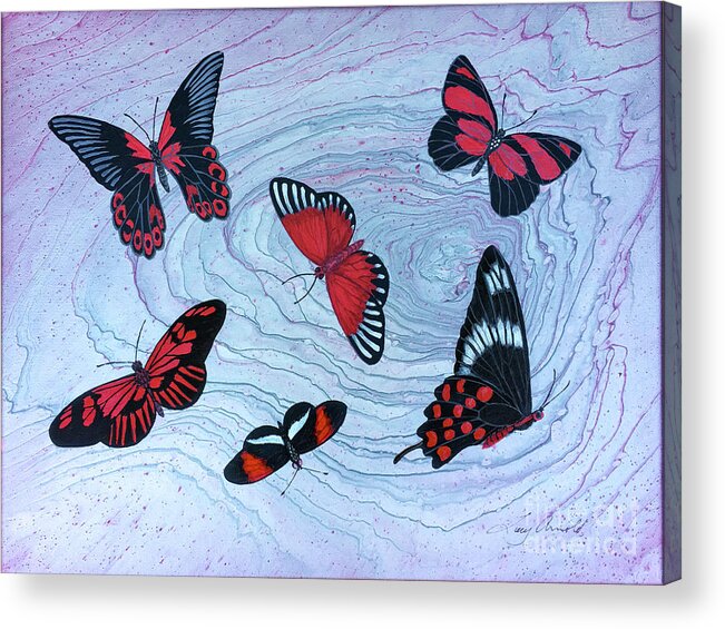 Butterflies Acrylic Print featuring the painting Red Wings by Lucy Arnold
