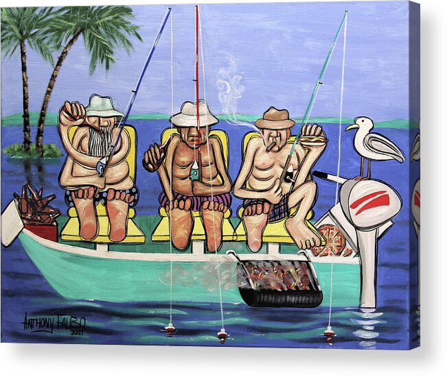 Fishing Acrylic Print featuring the painting Retired Fisherman by Anthony Falbo