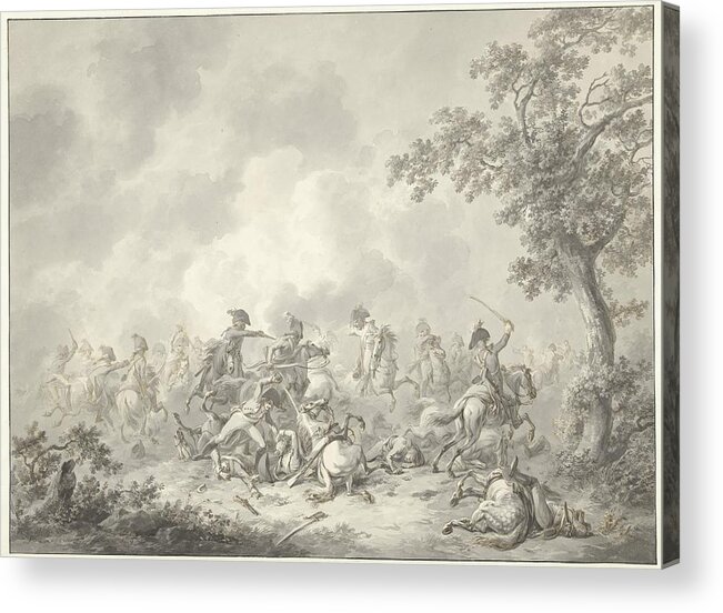 Vintage Acrylic Print featuring the painting Rider fight, Dirk Langendijk, 1797 by MotionAge Designs
