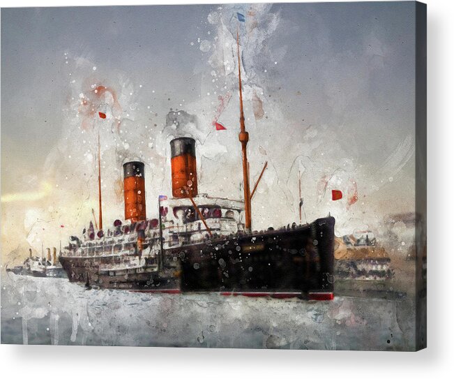 Steamer Acrylic Print featuring the digital art R.M.S. Campania by Geir Rosset