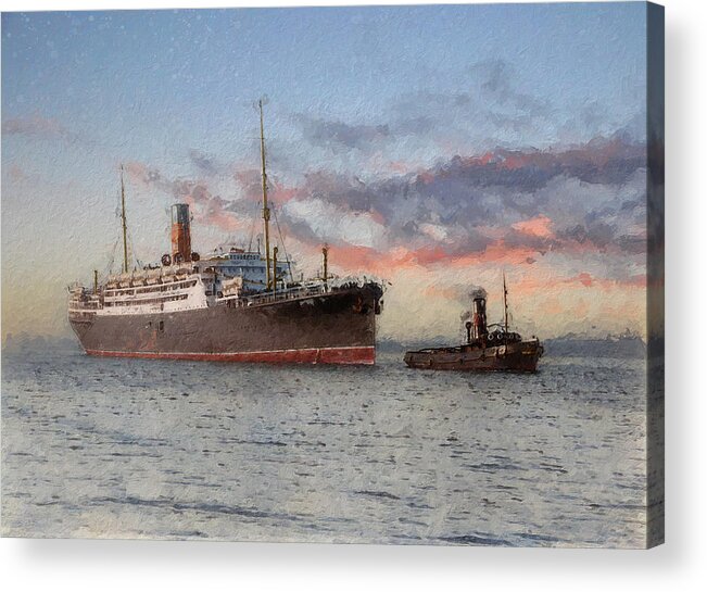 Steamer Acrylic Print featuring the digital art R.M.S. Franconia by Geir Rosset