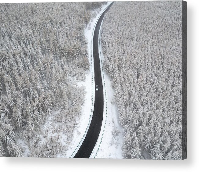 Outdoors Acrylic Print featuring the photograph Road through the wintery forest by Xuanyu Han