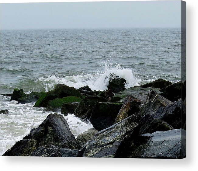 Waves Acrylic Print featuring the photograph Rocky Shores of the Atlantic Ocean in Cape May New Jersey by Linda Stern