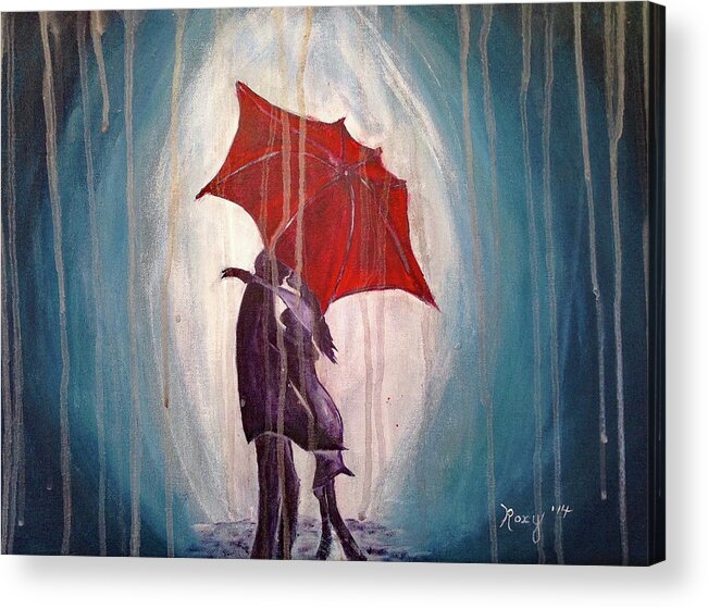 Romantic Couple Acrylic Print featuring the painting Romantic Couple under Umbrella by Roxy Rich