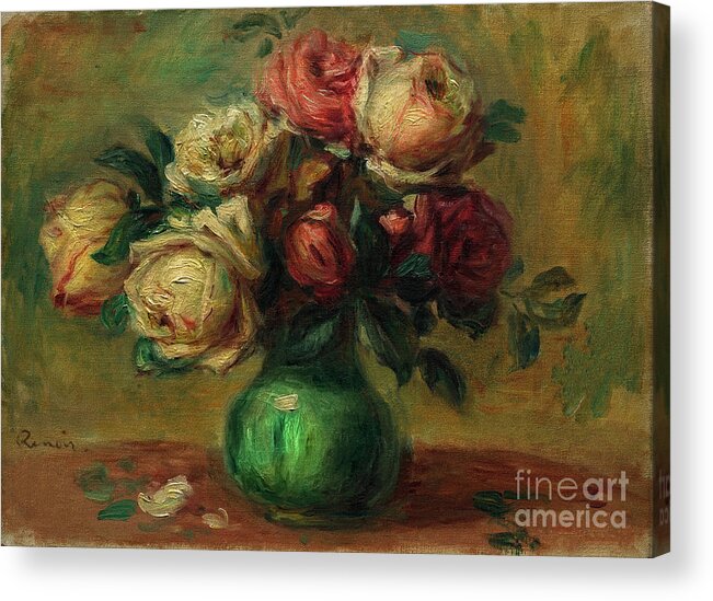Roses In A Vase Acrylic Print featuring the photograph Roses in a Vase by Pierre Auguste Renoir by Carlos Diaz