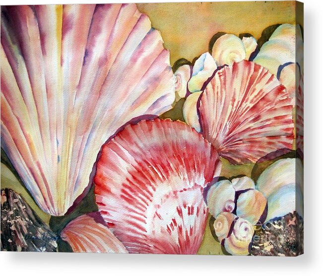 Watercolor Acrylic Print featuring the painting Seashells I by Liana Yarckin