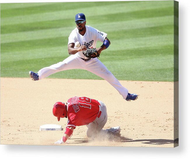 Double Play Acrylic Print featuring the photograph Shane Victorino and Jimmy Rollins by Stephen Dunn